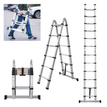 3.8m (1.9m+1.9m) A Frame Telescopic Multi Purpose Aluminium Combination Step Ladder, Extension Ladders Extendable Folding Garden Loft Ladder, EN131