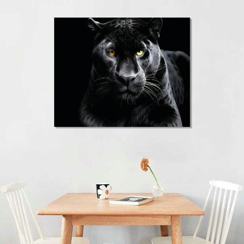 Quadro su tela con pantera in bianco e nero, cornice moderna, 1 2
