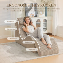 Ergonomischer Lounge-Sessel in Khaki, mit seitlicher Aufbewahrungstasche und abnehmbarem Sitzkissen, kompakt für Wohnungen