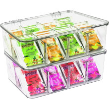 Tea Bag Organizer Stackable with Lid and 8 Compartments