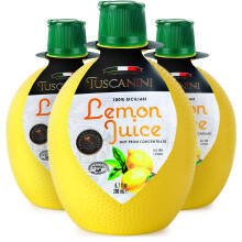 Tuscanini 100% Sicilian Lemon Juice, Not from Concentrate, 200ml Lemon Shaped Squeeze Bottle (Pack of 3) No Water Added | Product of Italy