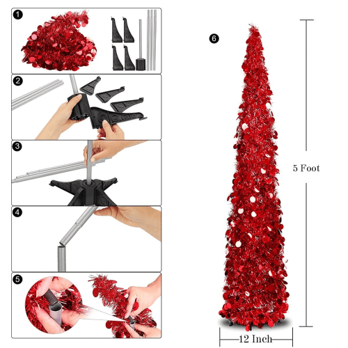 Pop Up Christmas Tree Green Tinsel 5ft with Stand 1