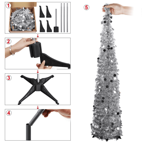 Christmas Tree 5ft Collapsible Tinsel Coastal Decor 2