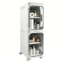 Bathroom Storage, 2 Tier Narrow Bathroom Cabinet with Wheels and Removable Shelf, Slim Bathroom Storage Unit Free Standing for Toilet Roll, Towel