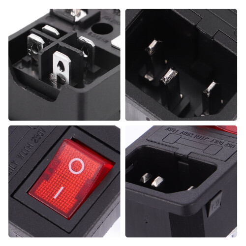 AC Power Socket 3-Pin Nylon Copper Fuse Set 2