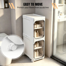2 Tier Narrow Bathroom Cabinet with Lockable Wheels and Removable Shelf, Bathroom Storage,Narrow Toilet Cabinet with Magnetic Door,Floor Cabinet