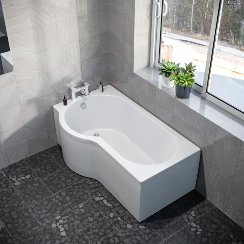 NES Home Nes Home P Shaped Left Hand 1500mm Curved Shower Bath Acrylic 1