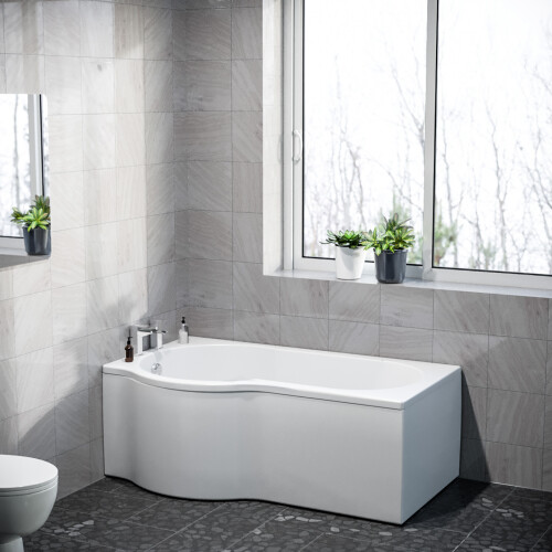 NES Home Nes Home P Shaped Left Hand 1500mm Curved Shower Bath Acrylic 2