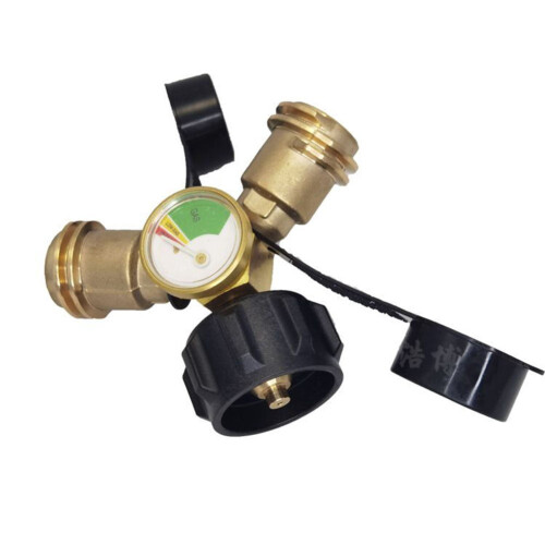 Propane tank Y-splitter adapter with gauge, 2-way 2