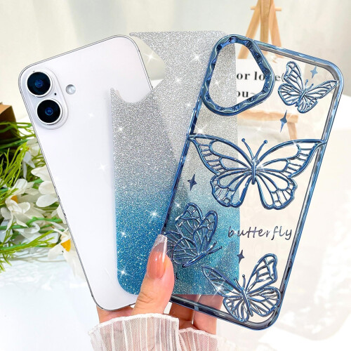 Θήκη iPhone 16 3D με γκλίτερ πεταλούδας, ροζ, 6,1 ιντσών 2