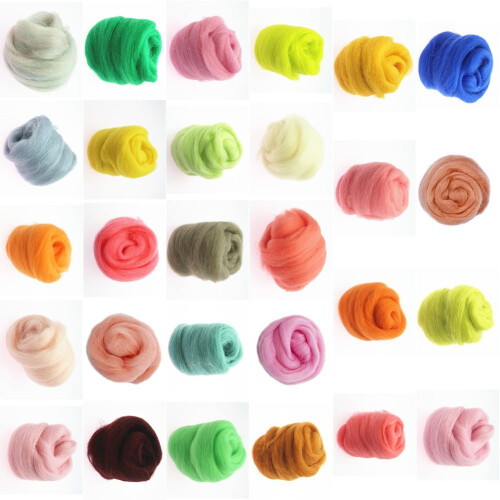 Needle Felting Wool Carded Pack Brown Grey Red Pink Blue 1