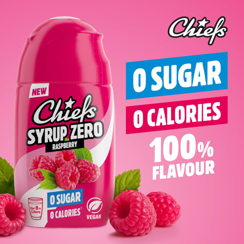 CHIEFS Syrup, Zero Calorie Syrup with Real Fruit Extracts, Raspberry, 65ml - More than 8l Softdrink - Zero Added Sugars 1