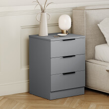 (Grey) Trega 3 Drawer Bedside Cabinet Wooden Nightstand