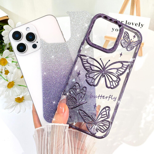 Θήκη iPhone 16 3D με γκλίτερ πεταλούδας, ροζ, 6,1 ιντσών 2