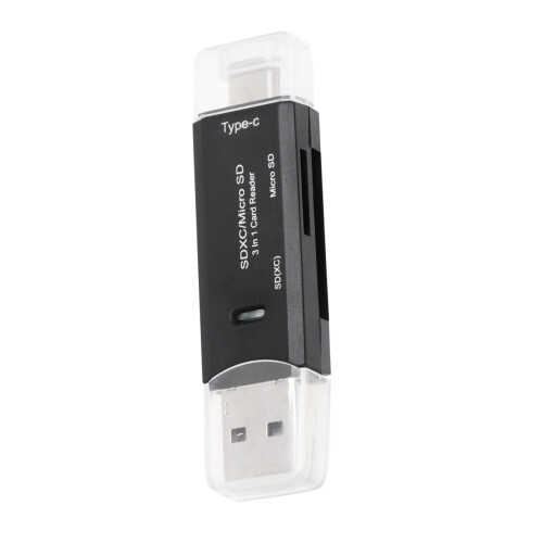 Lettore OTG da USB-C a Micro USB per schede TF e SD, colore nero 1