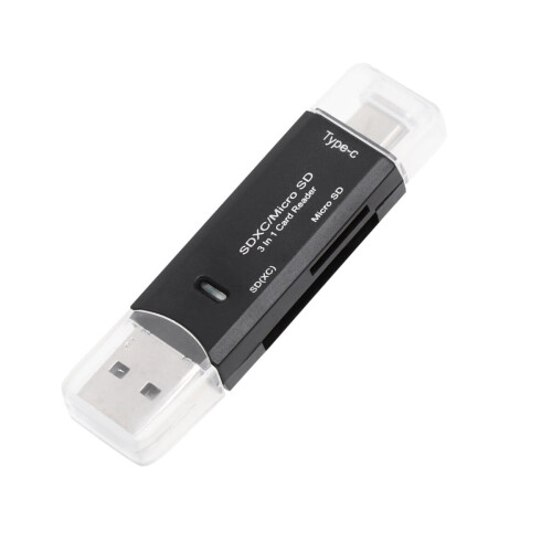 Lettore OTG da USB-C a Micro USB per schede TF e SD, colore nero 2
