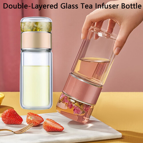 Glass Tea Infuser Bottle Double-Layered 350ml Black 1