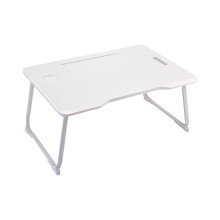 60x42cm White Foldable Bed Laptop Desk with Cup Holder Slot U-Shaped Metal Legs Portable Writing Study Tray for Bed Sofa
