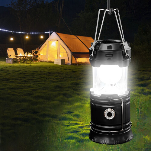 Φως σκηνής LED Quinlirra, επαναφορτιζόμενο με USB/ηλιακή ενέργεια, φορητό φανάρι 2