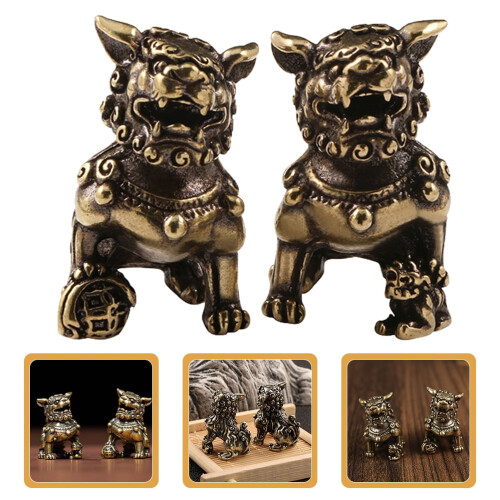 Brass lion figurine desktop statue 1 pair 2