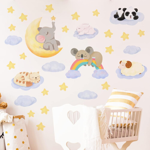Animal Cloud Wall Decals with Star Moon Design, Vinyl 2