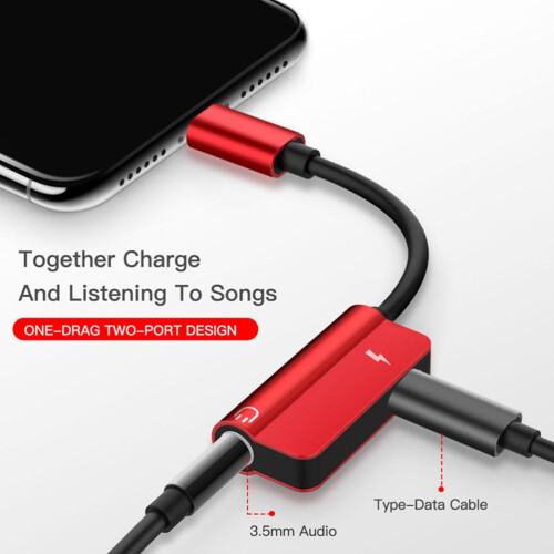 Προσαρμογέας ακουστικών USB-C σε 3,5 χιλ. με θύρα φόρτισης κόκκινο 1