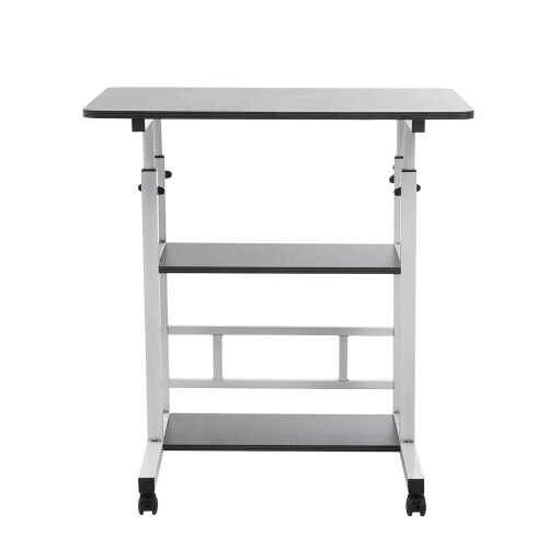 60x40cm Mobile Overbed Desk Height Adjustable Rolling Side Table with 2 Storage Shelves, Black 1