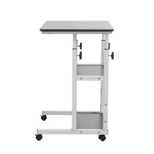 60x40cm Mobile Overbed Desk Height Adjustable Rolling Side Table with 2 Storage Shelves, Black 2