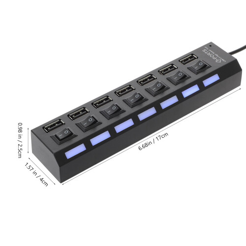 Divisor USB de 7 puertos negro para portátil 1