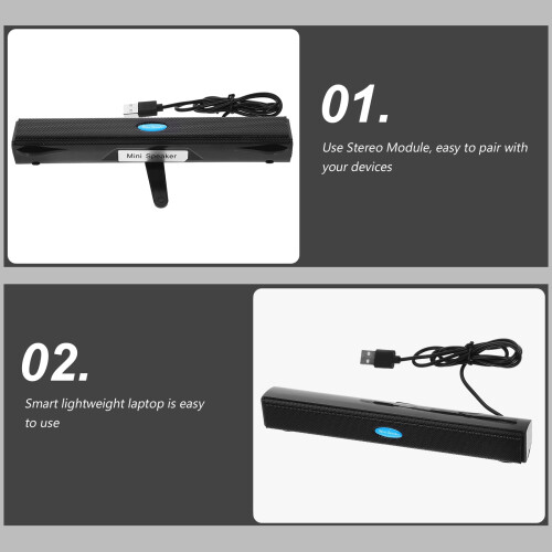 Barra de som USB 2.0 com mini subwoofer para notebook (preta) 2