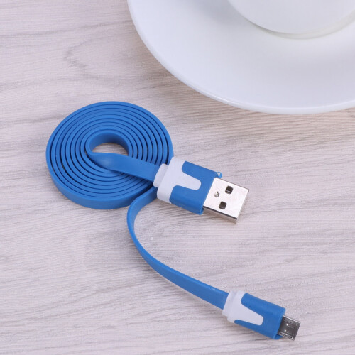 Cabo de carregamento USB plano e resistente para smartphone e tablet, azul. 2