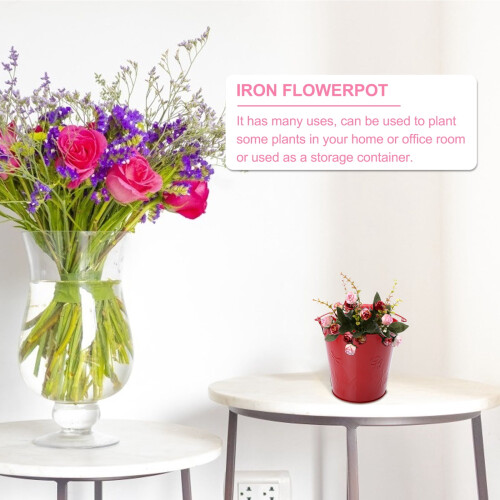 Plåthink med leksakshandtag, liten blomhink, 2 st 2