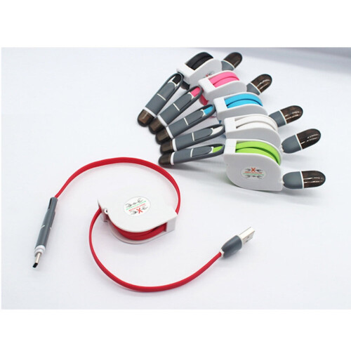 Cabo de carregamento retrátil Micro USB e Tipo C preto 2