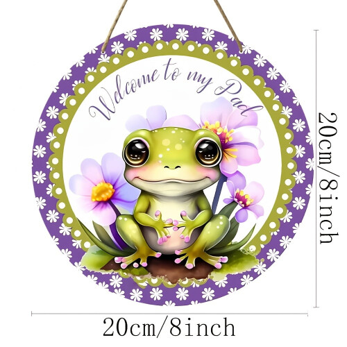 Trädörrskylt Spring Groda 20x20 cm lila grön 1