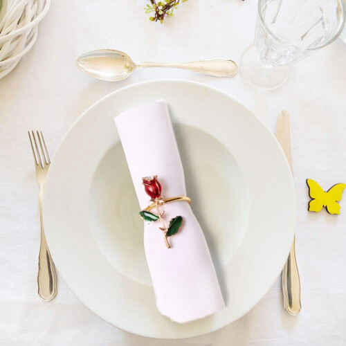 Ronds de serviette roses faits main, 6 pièces 1