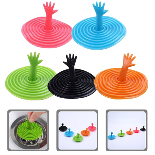 Bouchon d'évier en silicone Eease, forme manuelle, lot de 5 1