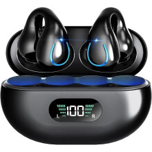 Bluetooth 5.3 Ohrhörer, HiFi-Stereo-Funkkopfhörer mit Touchsteuerung, Clip-On-Design und LED-Anzeige, Schwarz