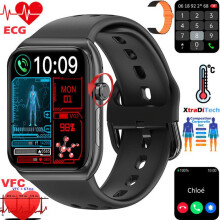 Smartwatch mit EKG, Herzfrequenzmesser, Thermometer, Mehrparameter-Messung, 1,81 Zoll HD Rechteck-Display, 2 Armbänder, Schwarz
