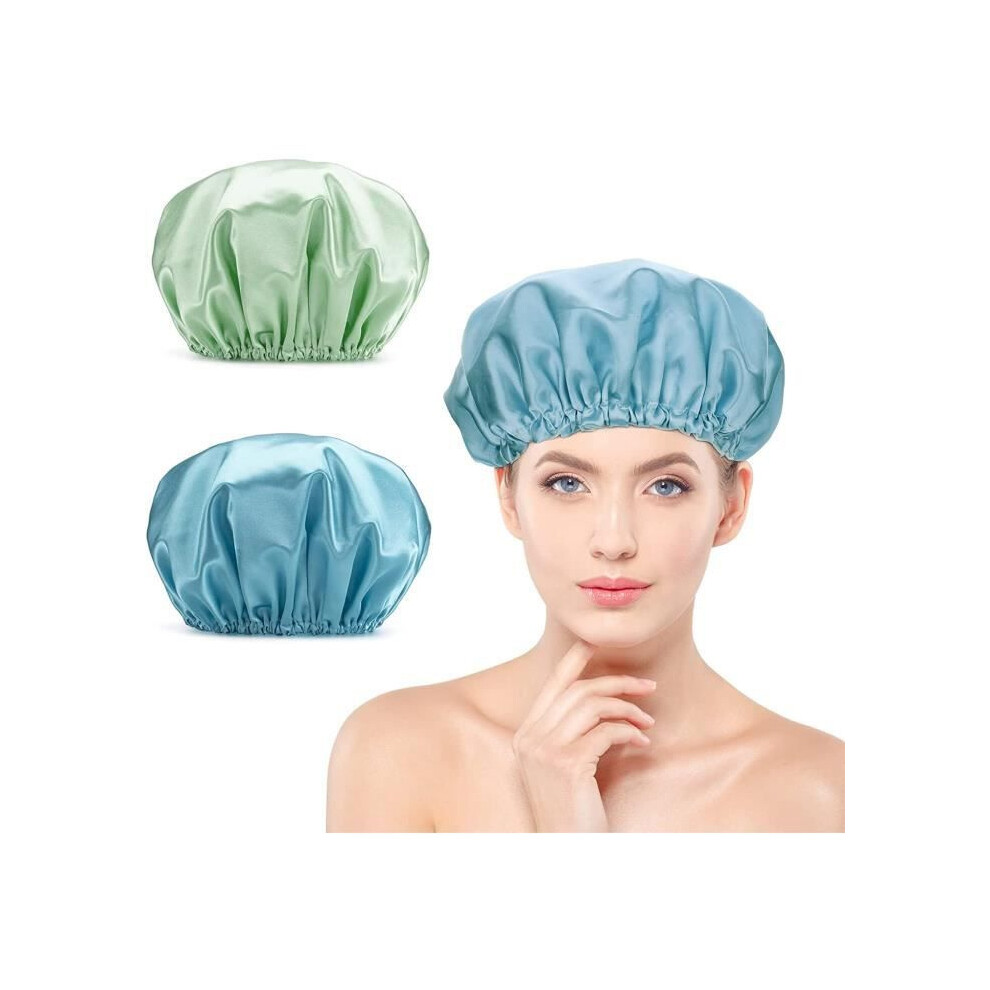 Womenâs Reusable Elastic Shower Cap for Women and Girls, 2 Pack Blue and Green for Shower, Spa and Salon
