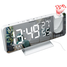 Digitale wekker met projectie, elektronische USB-radiowekker met 180 plafondprojectie, dubbele alarmfunctie en LED-spiegelbeeldscherm