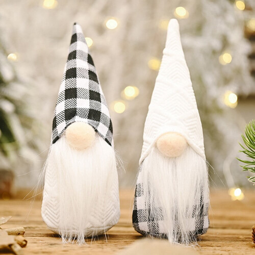 Christmas gnome doll ornament black white 2 pcs