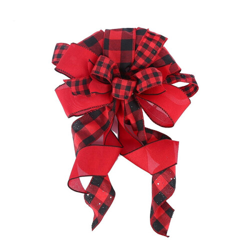 Christmas Tree Topper Bow Red Black Buffalo Plaid 1 Pack