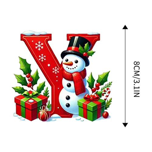 Christmas Snowman Ornament with Initial Letter, Red, 26 pcs