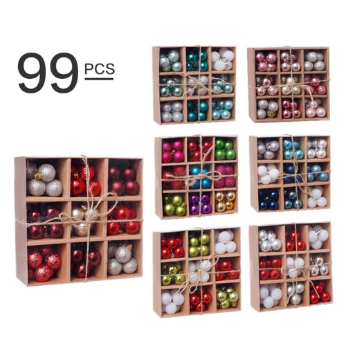 Christmas Tree Ornaments Set Shatterproof 99 pcs Red Silver 1