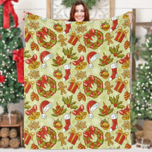 Christmas Throw Blanket Soft Flannel Red Green Gold 50x60 in