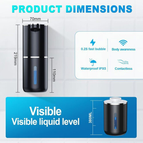 Automatic Wall Mounted Liquid Soap Dispenser, 380 ml, 4 Adjustable Speeds, USB Rechargeable, for Kitchen and Bathroom 1