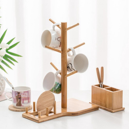 Bamboe bekerhouder met 6 haken 2