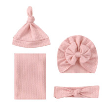 Baby wrap blanket with turban hat and bowknot headband