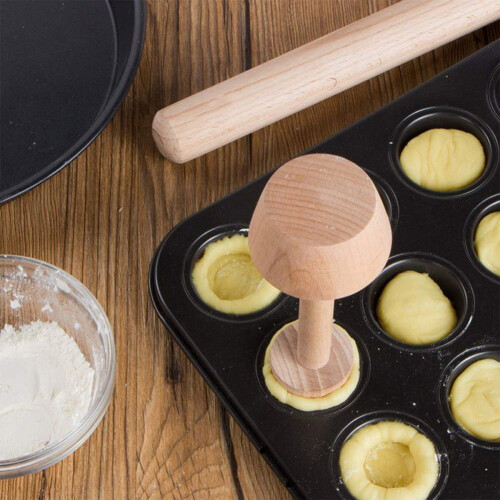 Double Headed Wooden for Egg Tart Bottom Rolling Pin Kitchen Gadget DIY Tools 2