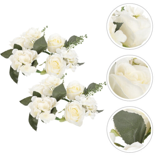 Candle Wreath Fake Rose Flower Ring 2 pcs 2